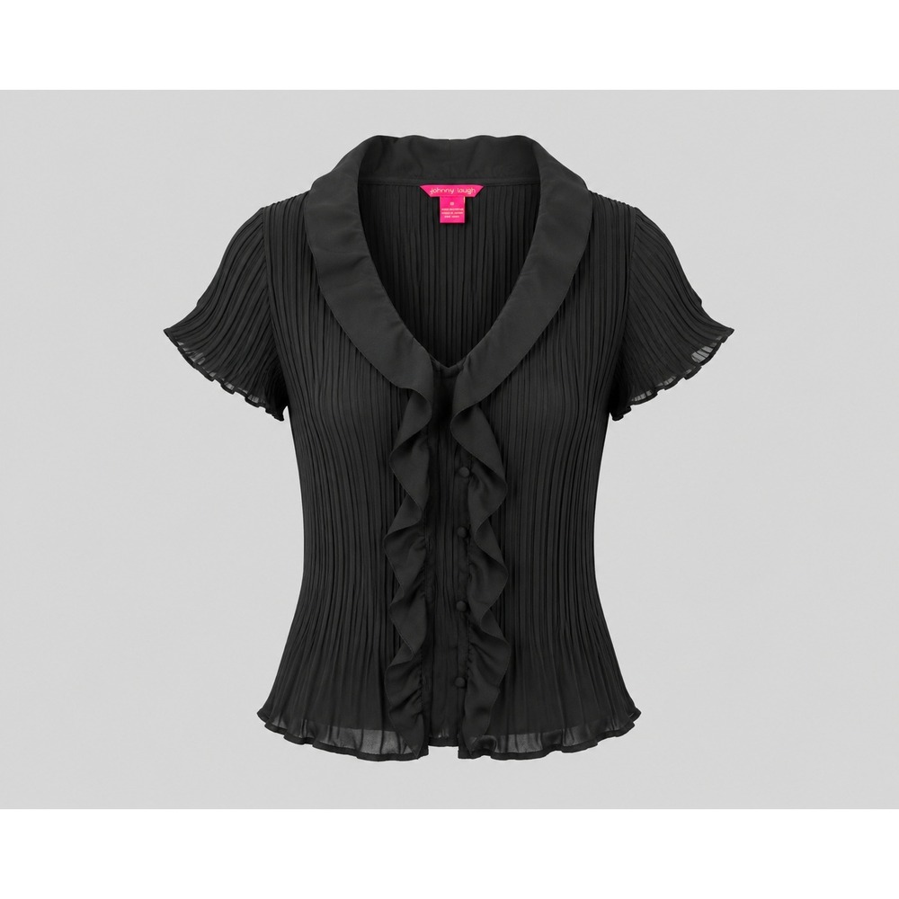 Vintage Sunny Leigh Black Pleated Ruffle Blouse Top Sheer Y2K Womens‎ Small NWT